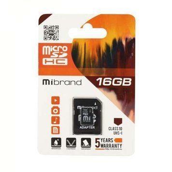 MicroSD 16GB Mibrand UHS-1 Class 10 + SD adapter 26228 фото