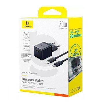 МЗП Baseus Palm Fast Charger 20W (1USB-C) + Cable Type -C to Lightning 20W (1m) black 47180 фото