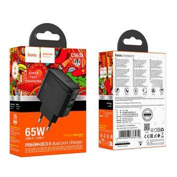 МЗП Hoco CS63A PD 65W/3A (1USB/1USB-C) black 44905 фото