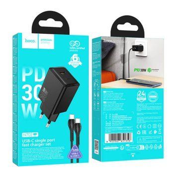 МЗП Hoco N70 PD30W/3A (USB-C) + cable Type-C to Type-C black 43745 фото