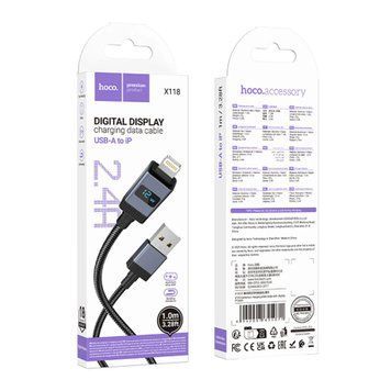 USB Cable Hoco Lightning X118 2.4A 1m black 42200 фото
