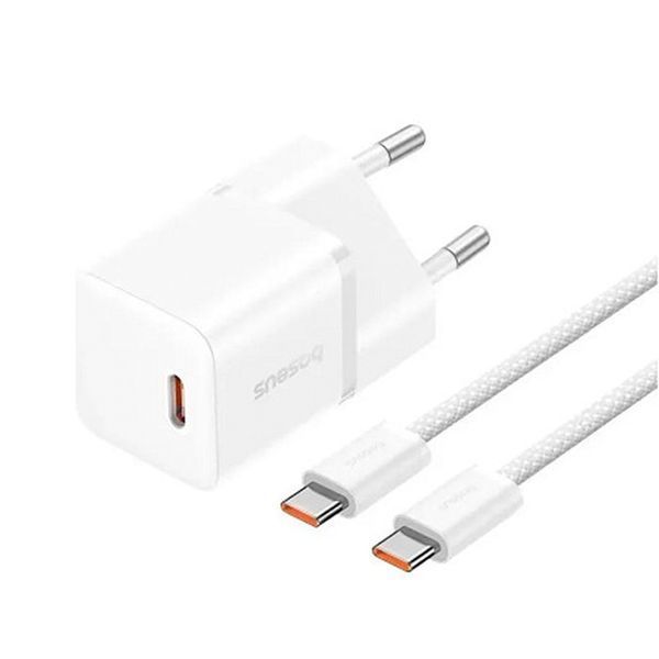 МЗП Baseus GaN5 Mini 20W (1USB-C) + cable Type-C to Type-C 100W (1m) white 00999 фото