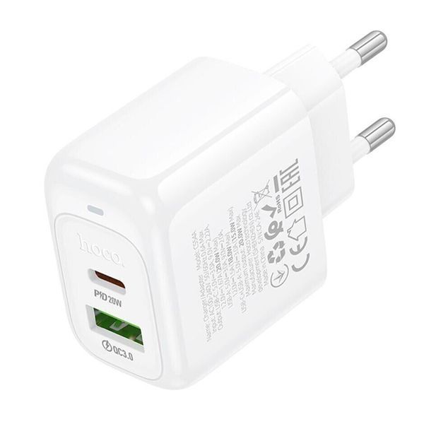 МЗП Hoco CS54A PD 20W/3A (1USB-1USB-C) white 00050 фото