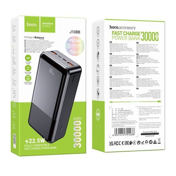 Power bank 30000 mah Hoco J108B PD 20W+QC 3.0 22.5W Bipow black 37721 фото