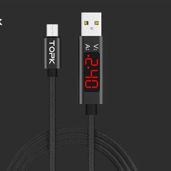 USB Cable TOPK Type-C + тестер 1m black 20046 фото