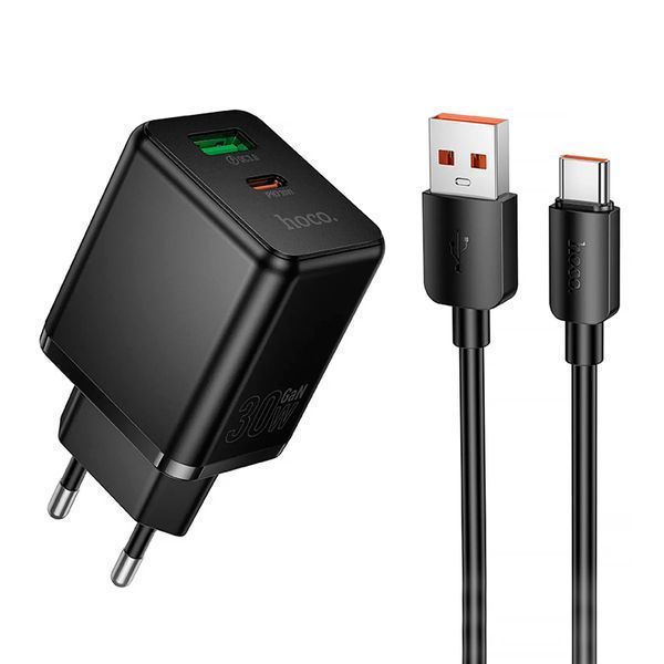 МЗП Hoco C157A PD30W/3A (1USB/1USB-C) + cable Type-C black 44899 фото