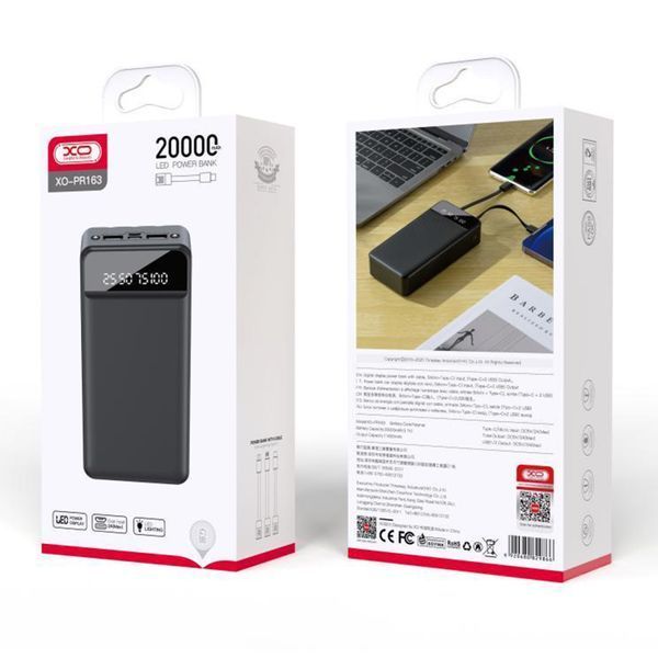 Power bank 20 000 mAh XO PR 163 black 37722 фото