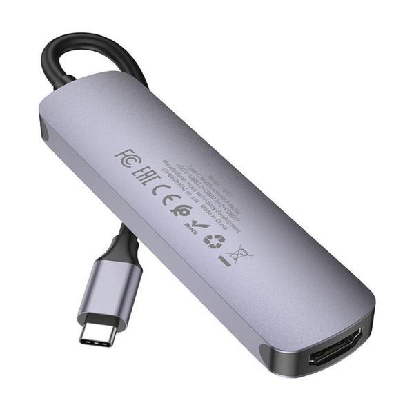 Type-C HUB Hoco HB27 5in1 (HDTV+USB3.0+ 2 USB2.0) grey 43148 фото