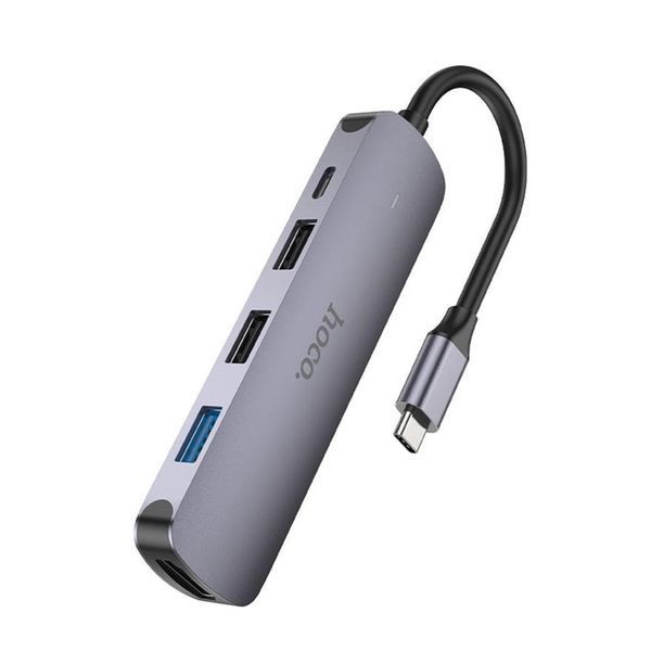 Type-C HUB Hoco HB27 5in1 (HDTV+USB3.0+ 2 USB2.0) grey 43148 фото