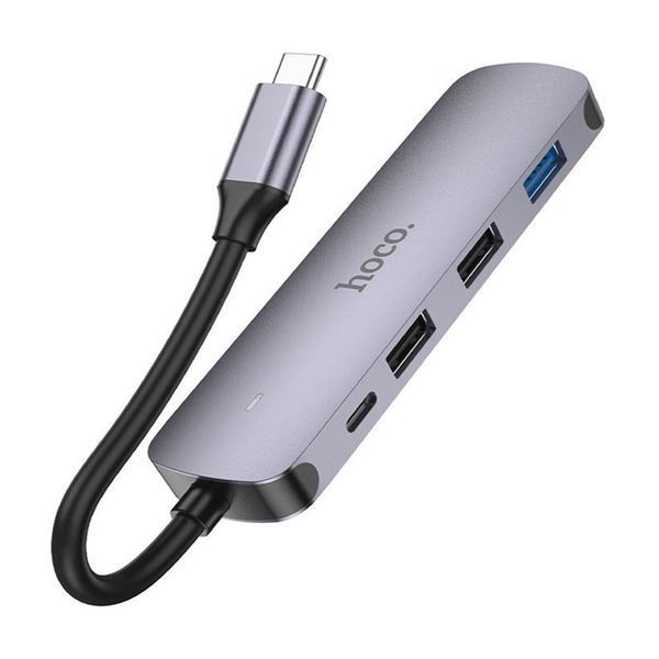 Type-C HUB Hoco HB27 5in1 (HDTV+USB3.0+ 2 USB2.0) grey 43148 фото
