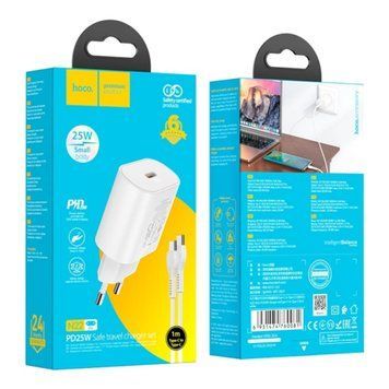 МЗП Hoco N22 PD 25W/3A (1USB-C) + cable Type-C to Type-C white 30169 фото