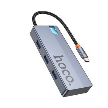 Type-C HUB Hoco HB50 5in1 (HDTV+PDF+3 USB3.0) grey 43149 фото