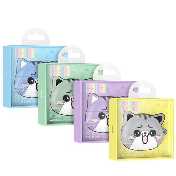 Навушники AirPods Pro Hoco EW48 white + case cat blue 33555 фото