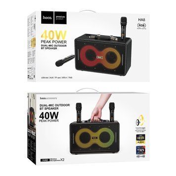 Колонка Bluetooth Hoco HA8 Ave black+2 мікрофона black 40417 фото