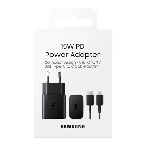 АЗП Samsung 15W-45W/2A (1USB/1USB-C) + cable Type-C to Type-C black 32049 фото
