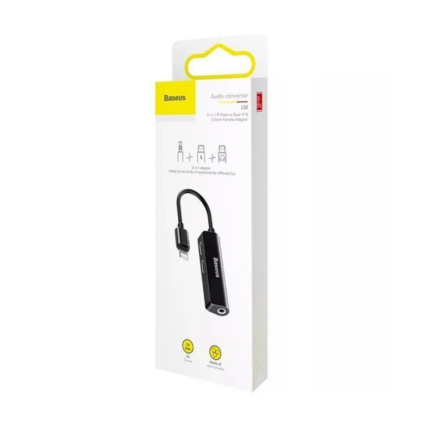 Перехідник AUX Baseus L52 Lightning to 2xLightning + 3.5mm black 29826 фото