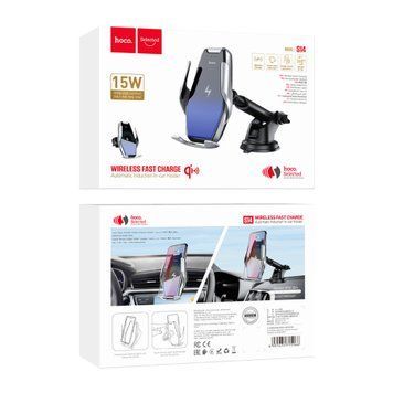 Автотримач з бездротовою зарядкою Hoco S14 15W black 26285 фото