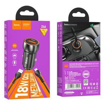 АЗП Hoco Z46 18W/3A QC3.0 (1USB) + cable Micro black 29576 фото
