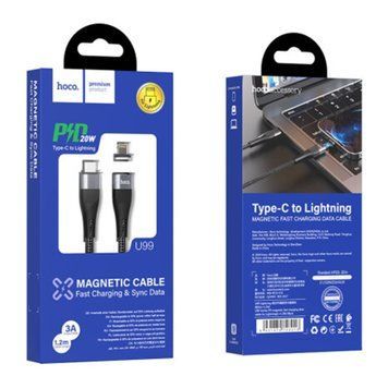Cable Hoco Type-C to Lightning U99 магніт 100W/3A 1.2m black 28402 фото