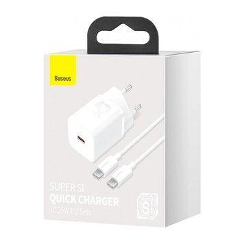 МЗП Baseus Palm Fast Charger 20W (1USB-C) + Cable Type -C to Type -C 60W (1m) white 39608 фото