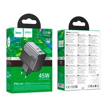 МЗП Hoco CS74A PD 45W/3A (1USB-1USB-C) black 45673 фото