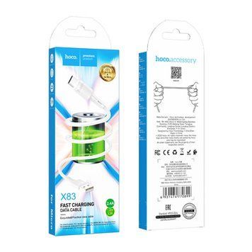 USB Cable Hoco Micro usb X83 2.4A 1m white 40154 фото