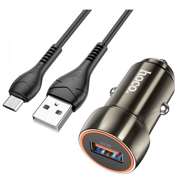 АЗП Hoco Z46 18W/3A QC3.0 (1USB) + cable Micro black 29576 фото