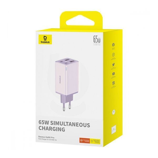 МЗП Baseus GaN6 Pro Fast Charger 2 Type-C + 2 USB 65W purple 27191 фото