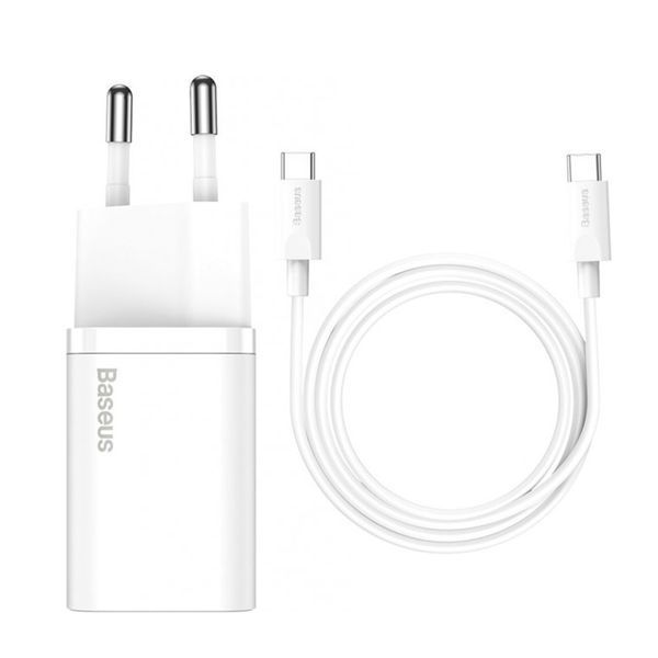 МЗП Baseus Palm Fast Charger 20W (1USB-C) + Cable Type -C to Type -C 60W (1m) white 39608 фото