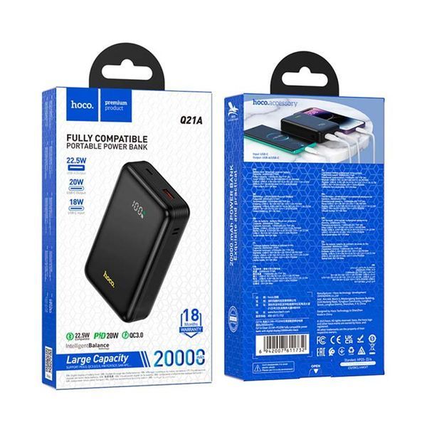 Power bank 20 000 mAh Hoco Q21A 22.5W PD20W+QC3.0 LED Display black 35531 фото