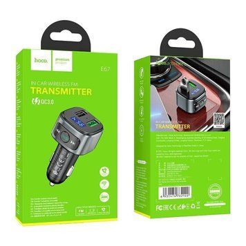 FM трансмістер Bluetooth Hoco E67 QC3.0 black 03580 фото