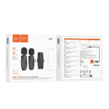 Мікрофон петличний bluetooth Hoco L15 Lightning/Type-C black 43065 фото