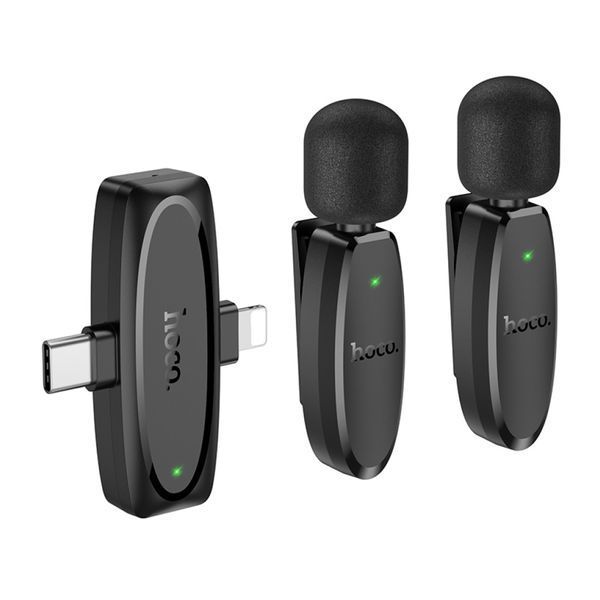 Мікрофон петличний bluetooth Hoco L15 Lightning/Type-C black 43065 фото