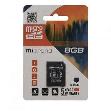 MicroSD 8GB Mibrand Class 10 + SD adapter 24010 фото