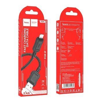 USB Cable Hoco Lightning X94 2.4A 1m black 38198 фото