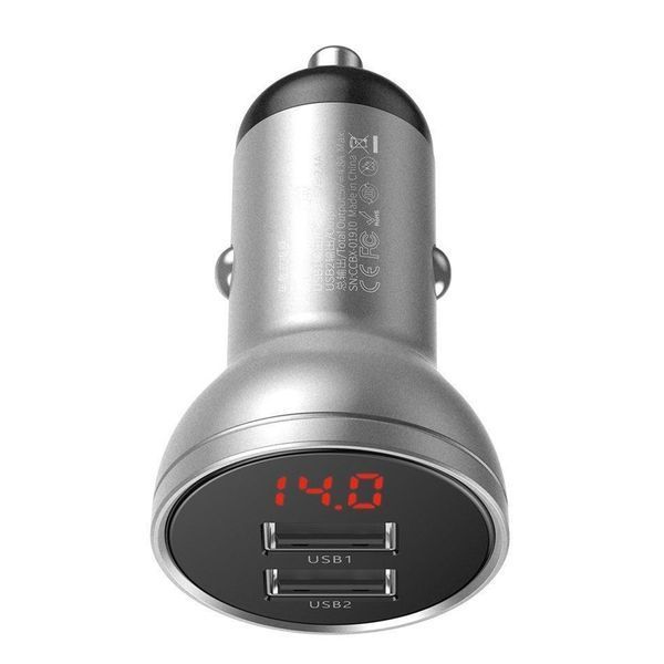 АЗП Baseus Digital Display Dual USB 4.8A Car Charger 24W silver 24902 фото