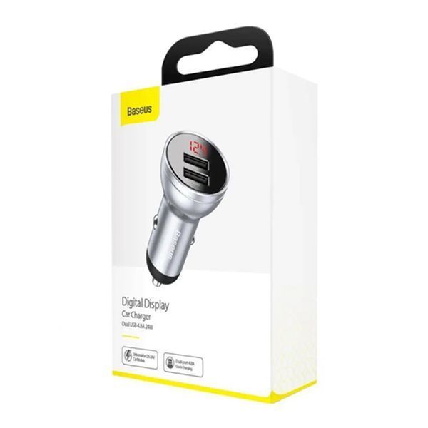 АЗП Baseus Digital Display Dual USB 4.8A Car Charger 24W silver 24902 фото