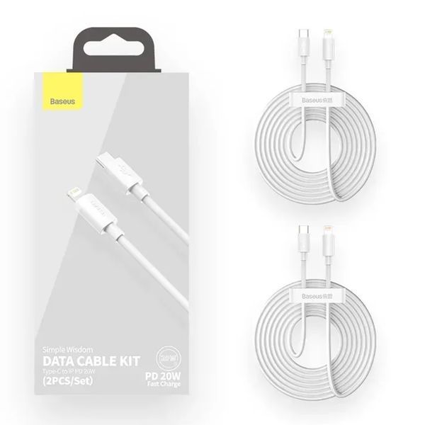 Cable Baseus Simple Wisdom Data Cable Kit Type-C to Lightning PD 20W (1.5m) 2шт white 44140 фото