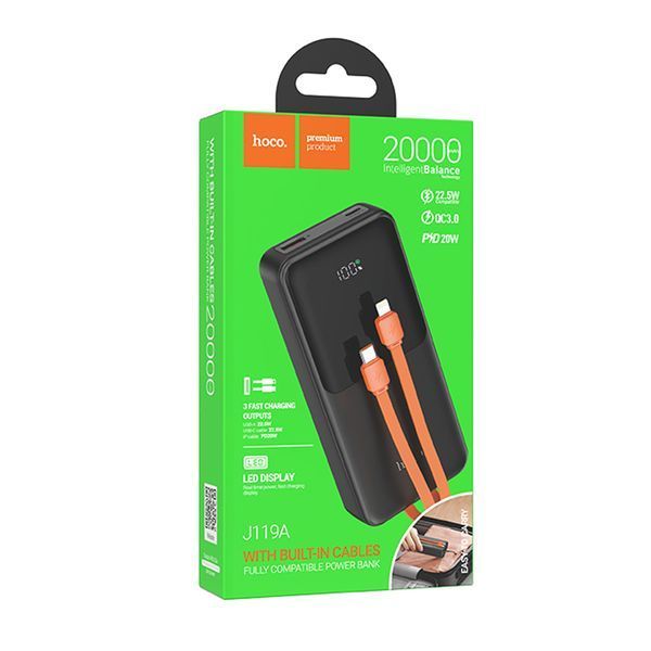 Power bank 20000 mah Hoco J119A 22.5W PD20W+QC3.0 + cable Type-C/lightning Display black 35533 фото