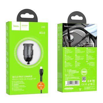 АЗП Hoco Z43 18W/3A QC3.0 (1USB) + cable Micro black 47204 фото