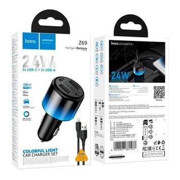 АЗП Hoco Z69 24W (2USB/2USB-C) + cable Lightning black 49473 фото