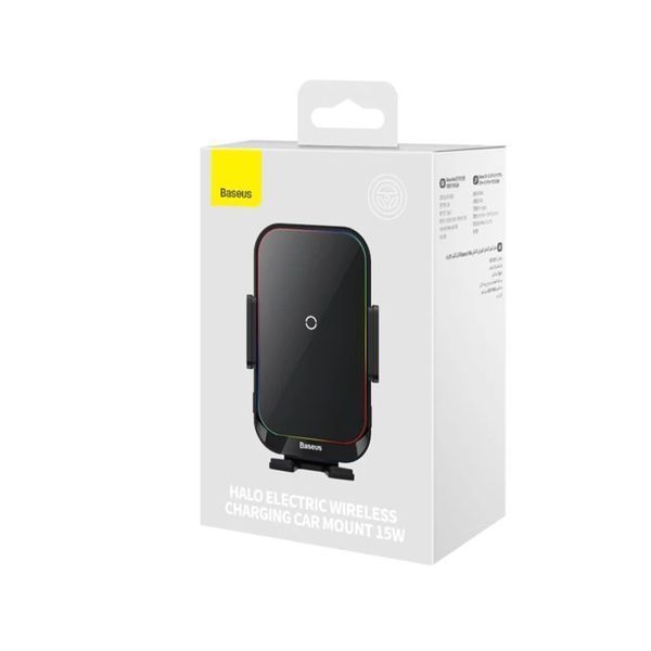 Автомобільний тримач з Бездротовим ЗП Baseus Halo Electric 15W black 20416 фото
