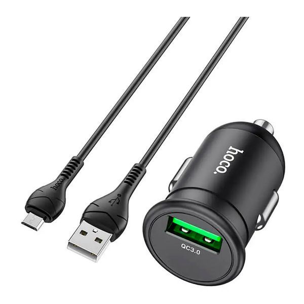 АЗП Hoco Z43 18W/3A QC3.0 (1USB) + cable Micro black 47204 фото