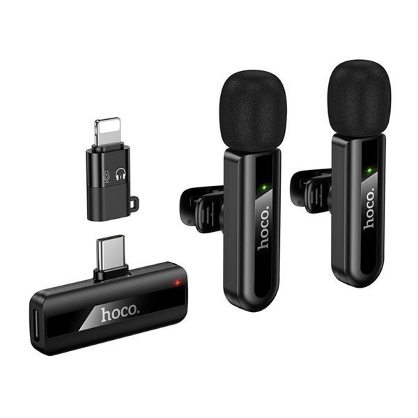 Мікрофон петличний bluetooth Hoco L20A Lightning/Type-C black 07644 фото