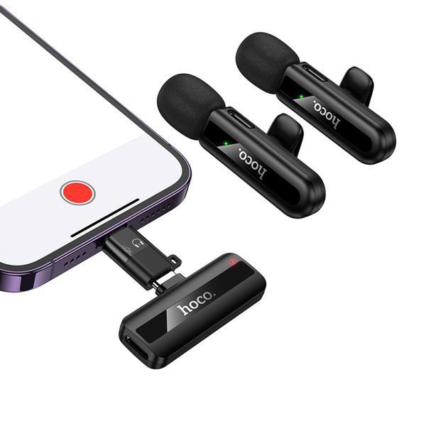 Мікрофон петличний bluetooth Hoco L20A Lightning/Type-C black 07644 фото