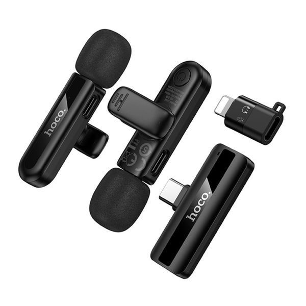 Мікрофон петличний bluetooth Hoco L20A Lightning/Type-C black 07644 фото
