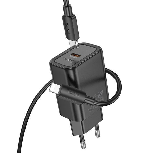 МЗП Hoco N62 PD 30W/3A (1USB-C) + cable Type-C to Lightning black 42187 фото