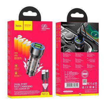 АЗП Hoco NZ12 36W (2USB) + cable Type-C black 35376 фото