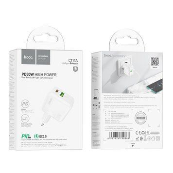 МЗП Hoco C111A PD30W/3A (1USB/1USB-C) white 31410 фото