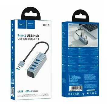 USB HUB Hoco HB1B 4in1 (4USB 3.0) grey 45670 фото